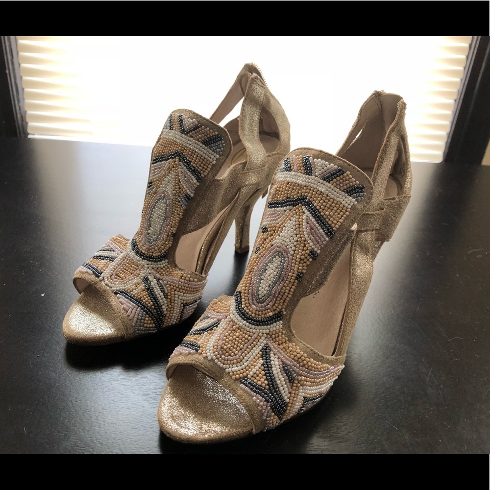House of Harlow Beaded Kitten Heel Sandals